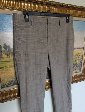 Banana Republic Drawstring Plaid Slim Fit Pants in Neutral Taupe and Black